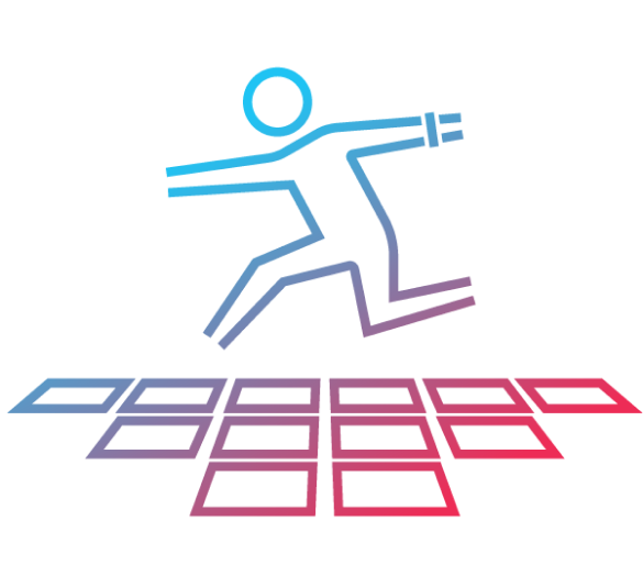 icon of a person leaping across colored riles; represents the various Grid games at Activate